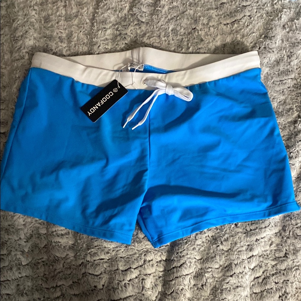 Blue Coofandy Swim Shorts with White Trim